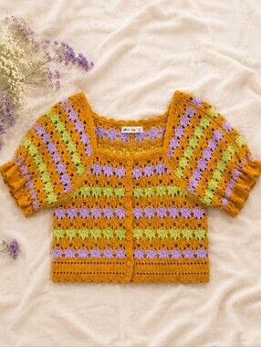 Crochet Granny Square Cardigan Boho Festival Cottagecore Mustard M/L
